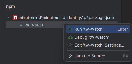 Context Menu in Rider for the npm task runner